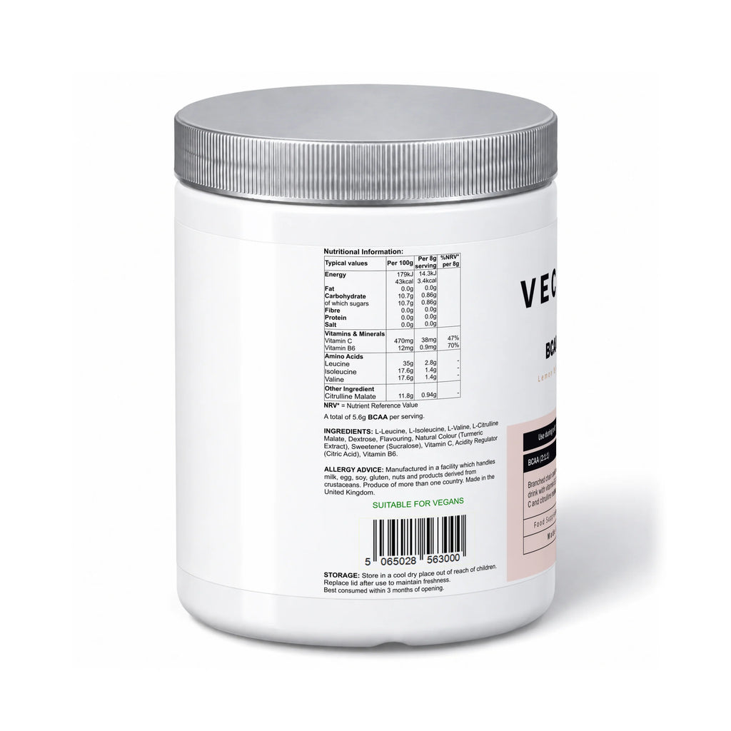 VECHÉN bcaa 211 lemon lime — left side of packaging on a white background
