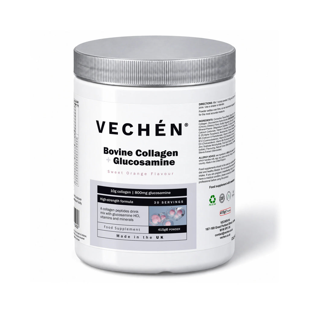 VECHÉN bovine collagen glucosamine sweet orange — angled front view on a white background