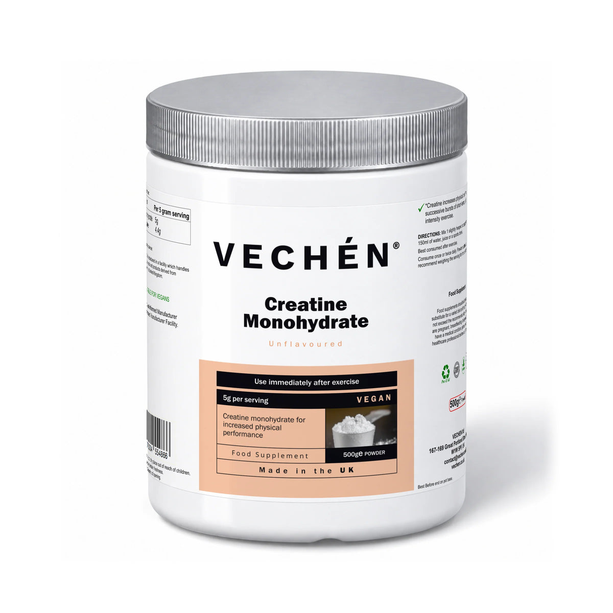 VECHÉN creatine monohydrate unflavoured — front view on a white background