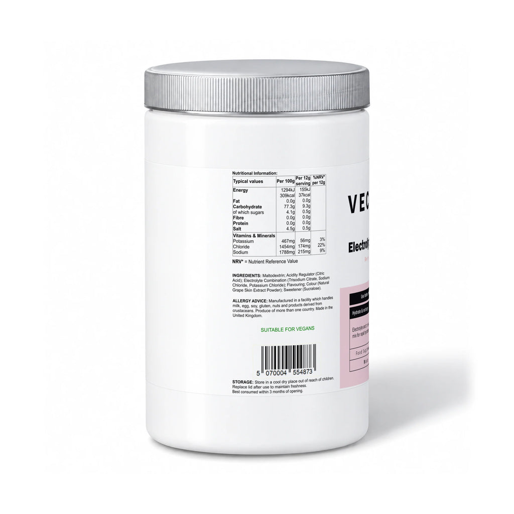 VECHÉN electrolytes carbs berry — left side of packaging on a white background