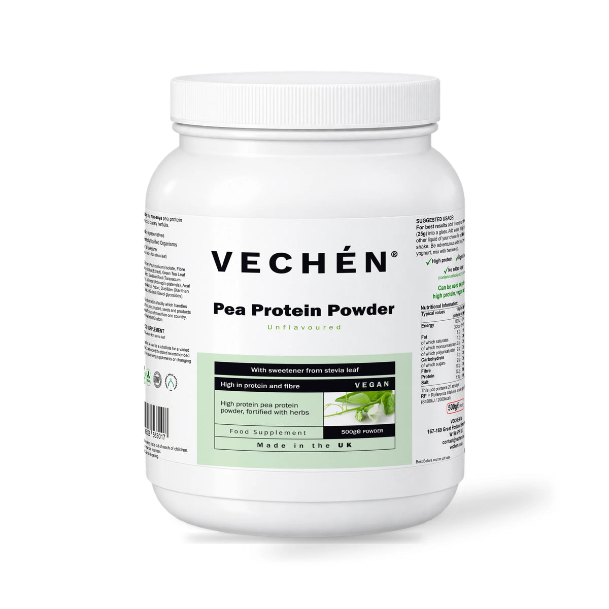 VECHÉN pea protein powder unflavoured — front view on a white background