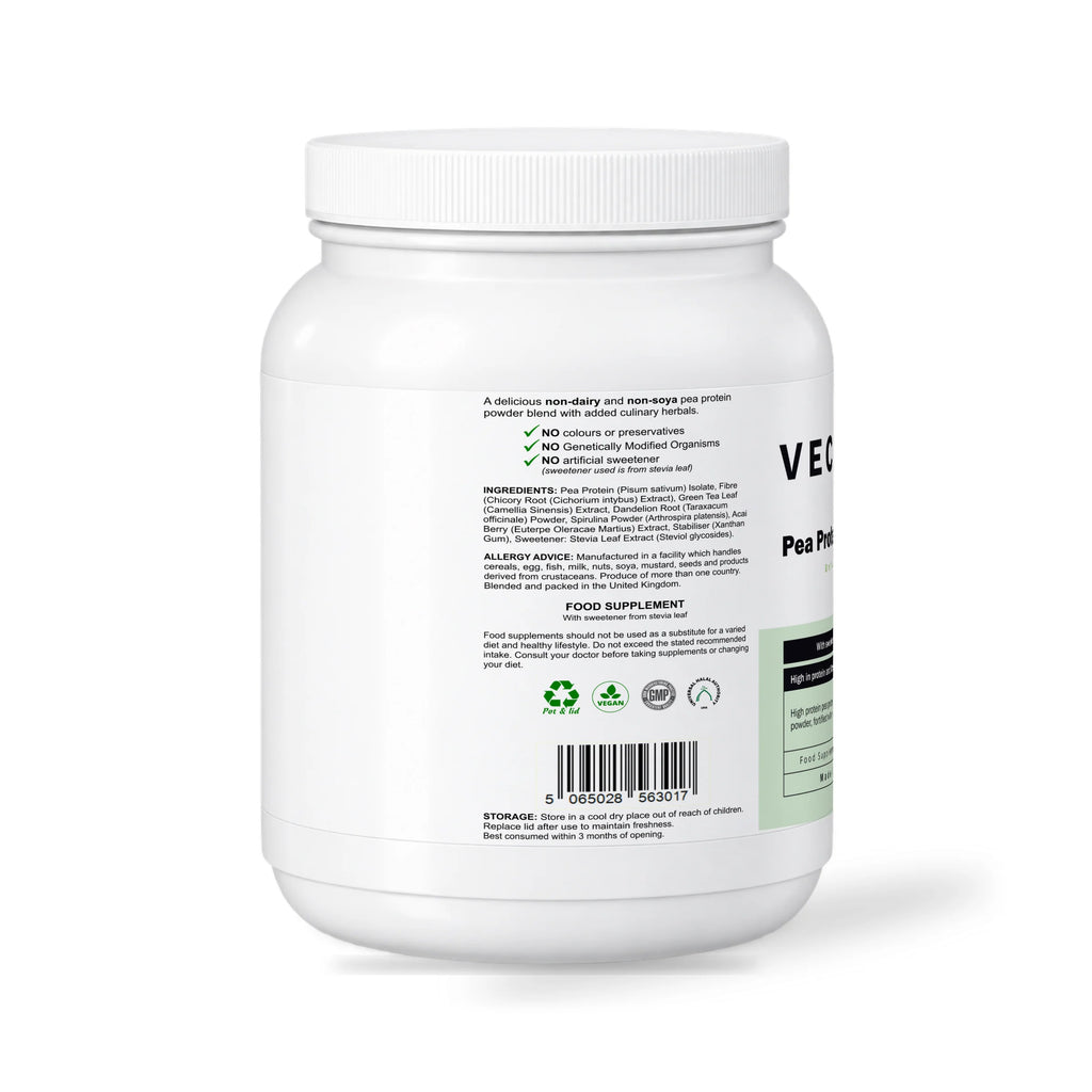 VECHÉN pea protein powder unflavoured — left side of packaging on a white background