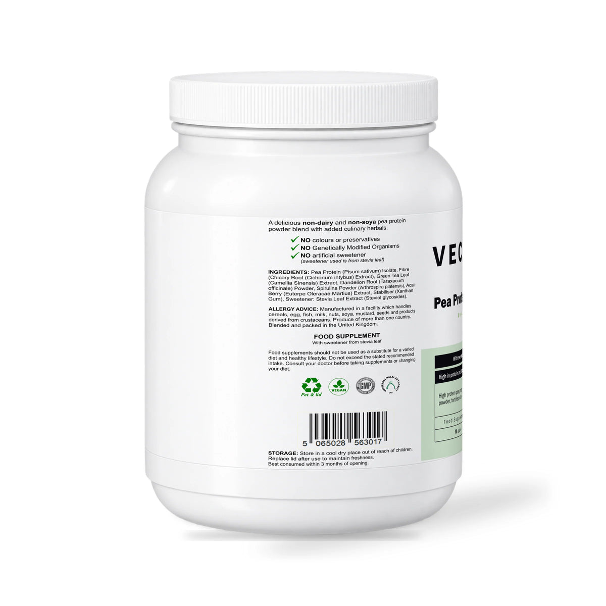 VECHÉN pea protein powder unflavoured — left side of packaging on a white background