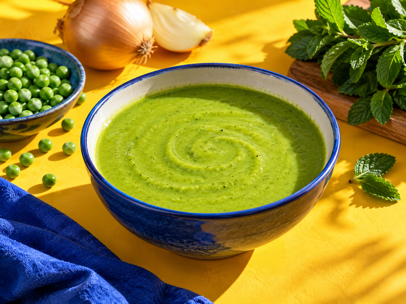 pea and herb blender soup — serving suggestion