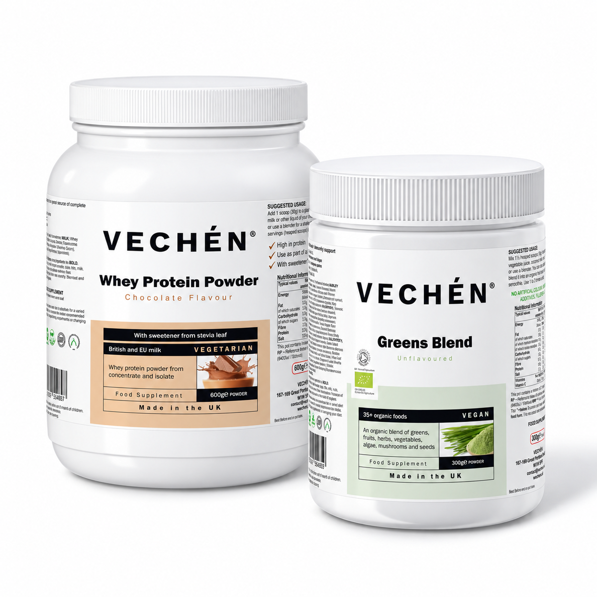 The Morning Set — Chocolate Whey Protein and greens blend, two full-size products