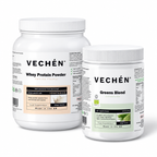 The Morning Set — Vanilla Whey Protein and greens blend, two full-size products